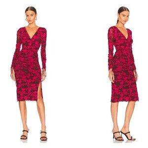Diane von Furstenberg Rochelle Midi Dress Womens Large Stretch Mesh Ruched